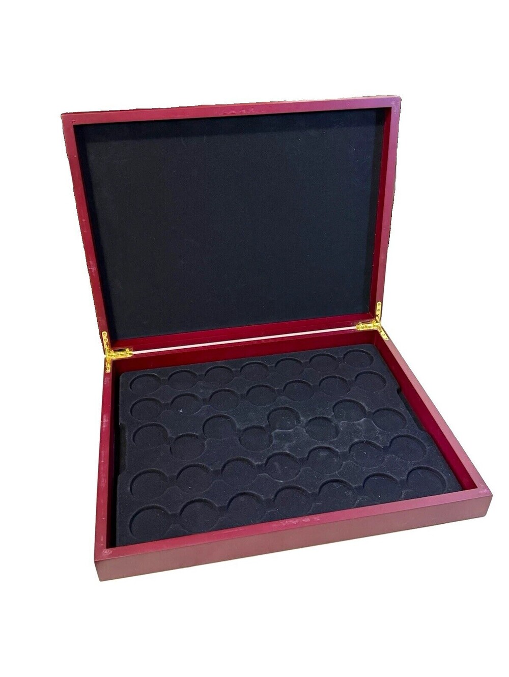 36 Coin Wood Display Case Morgan Silver Dollar Holder Black Insert w/ Box EMPTY